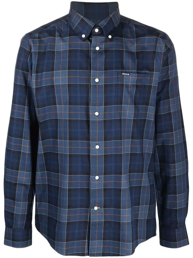 Barbour skotskrutig skjorta med knäppning - Blå