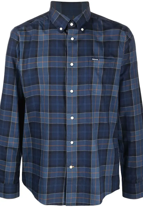 Barbour skotskrutig skjorta med knäppning - Blå