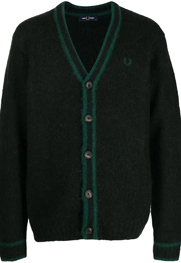 Barbour stickad kofta med randdetalj - Grön