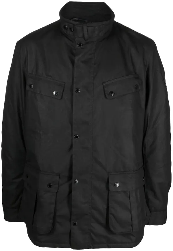 Barbour vaxbelagd jacka med knäppning - Svart