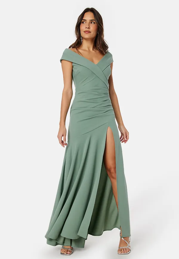 Bardot Pleat Maxi Split Dress