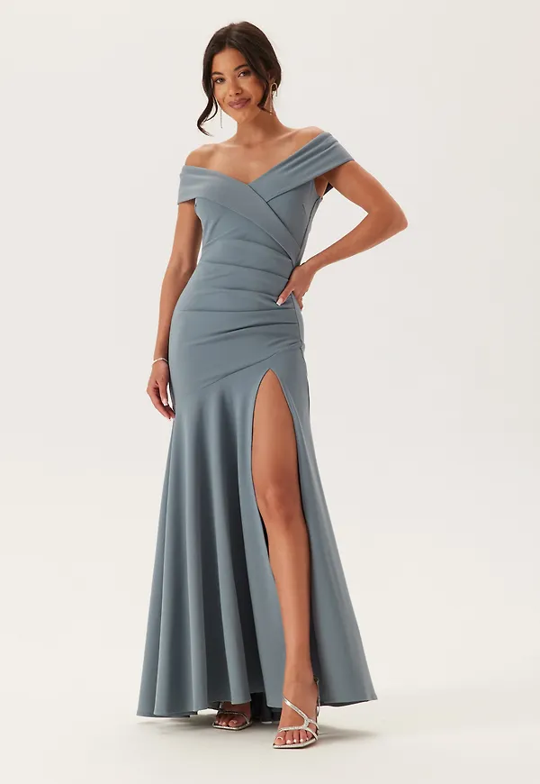 Bardot Pleat Maxi Split Dress