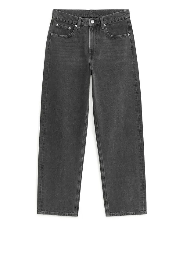 BARREL LEG Cropped Non-Stretch Jeans - Grey