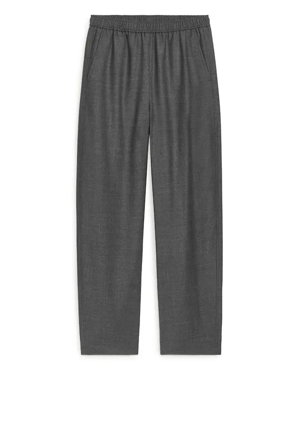 Barrel Leg Flannel Trousers - Grey