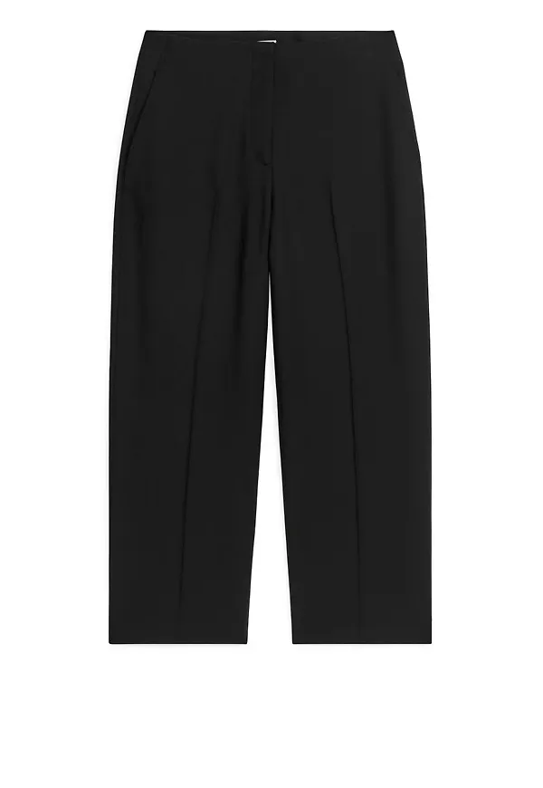 Barrel Leg Wool Blend Trousers - Black