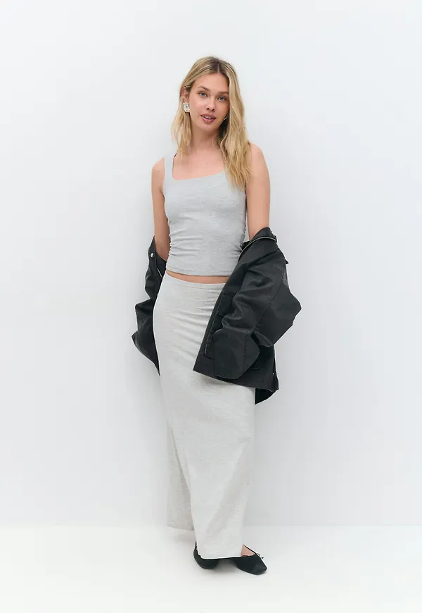 Gina Tricot - Basic square tank top - linnen - Grå - XXS - Dam