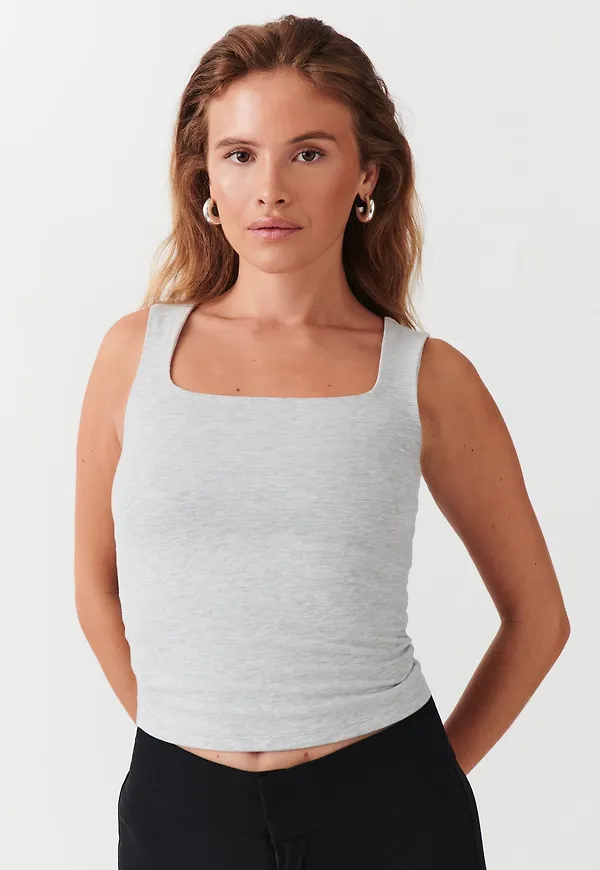 Gina Tricot - Basic square tank top - linnen - Grå - M - Dam