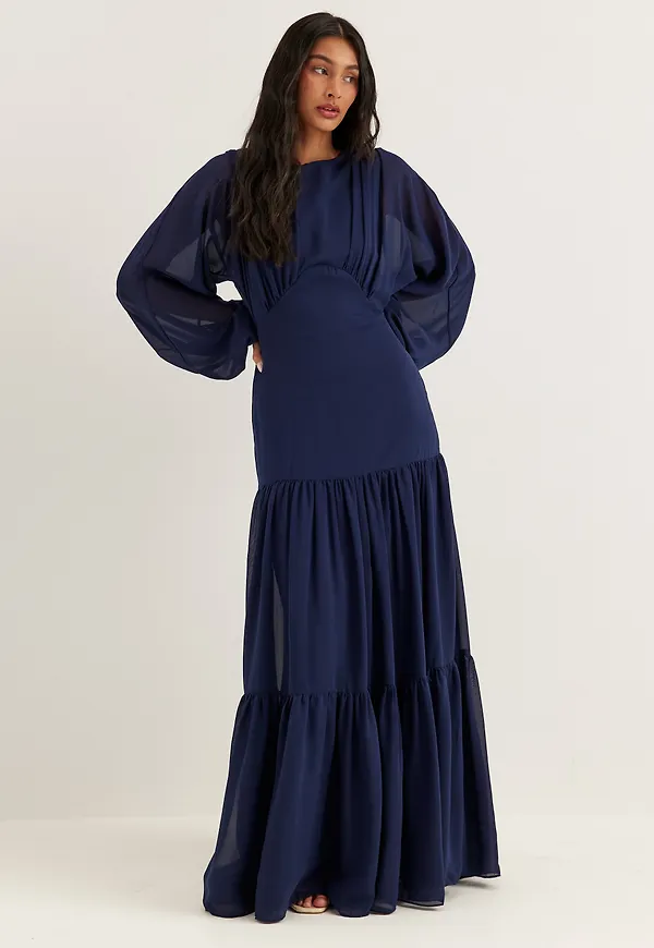 Batwing Chiffon Tiered Maxi Dress