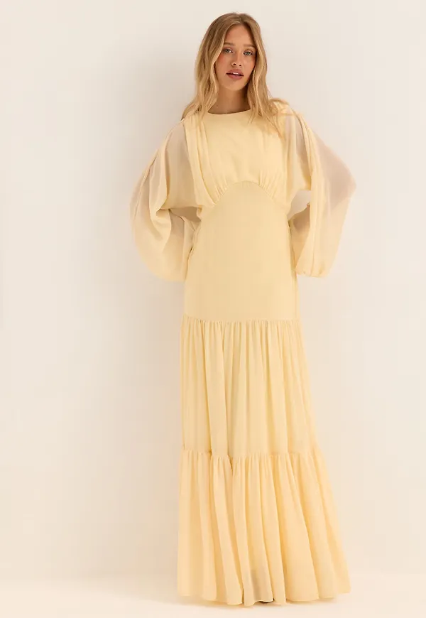 Batwing Chiffon Tiered Maxi Dress