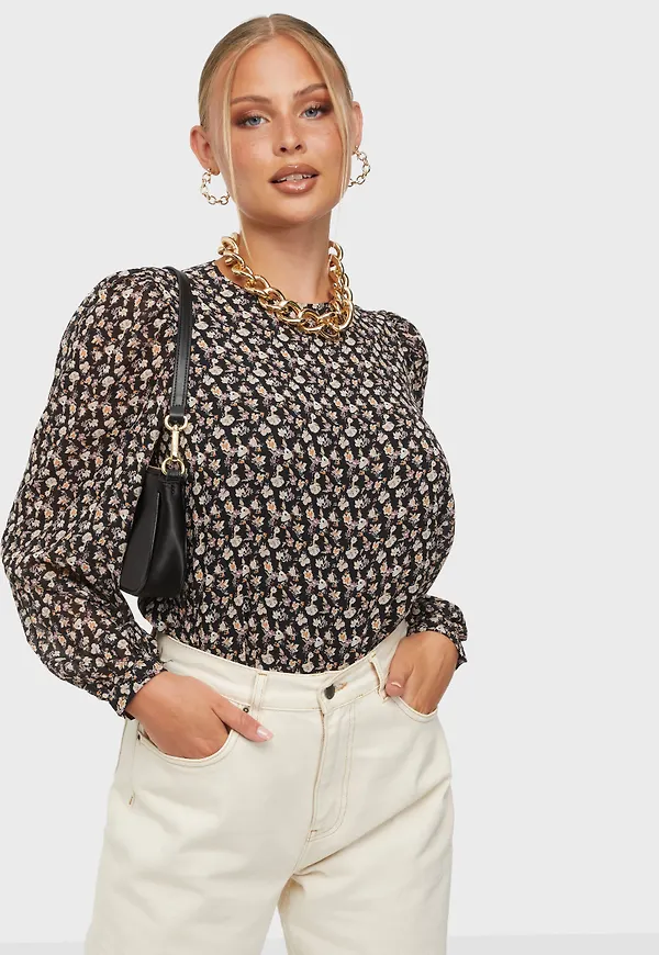 Object Collectors Item - Vardagsblusar - Black Flower Col - Objmila L/S Top Noos - Blusar & Skjortor - Everyday blouses