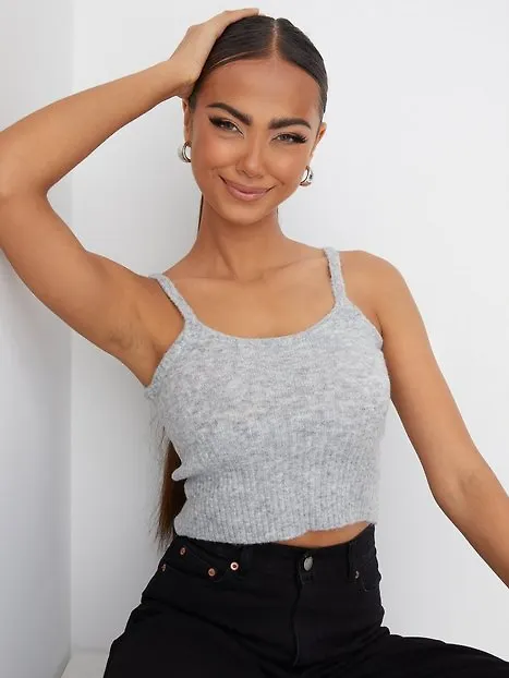 Noisy May Nmtine S/L U-Neck Cropped Knit Top Linnen