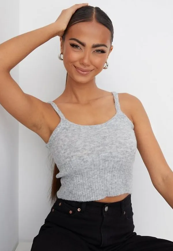 Noisy May Nmtine S/L U-Neck Cropped Knit Top Linnen