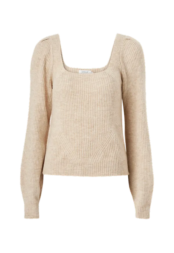 Only - Tröja onlKarinna L/S Squareneck Pullover - Beige