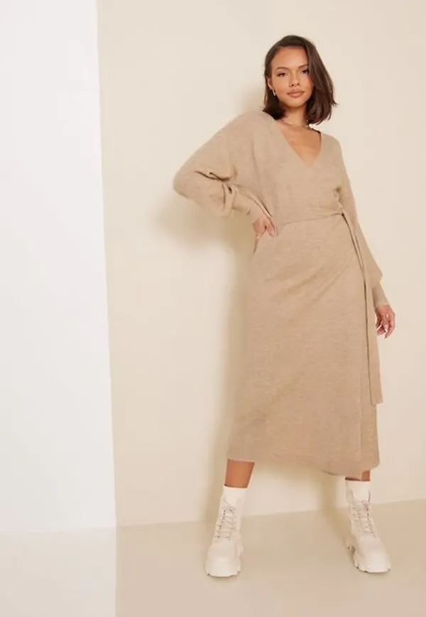 Y.A.S Yaspicotee Ls Wrap Knit Dress - Ca Långärmade klänningar