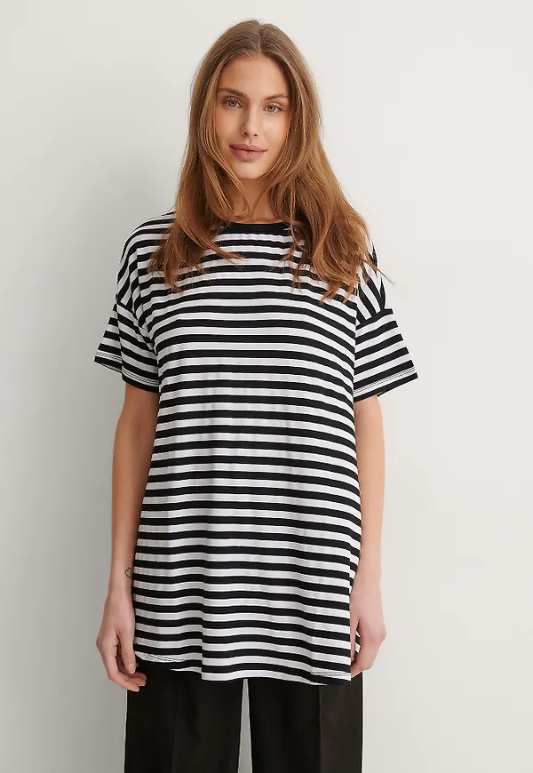 Trendyol Lång Randig T-shirt - Black