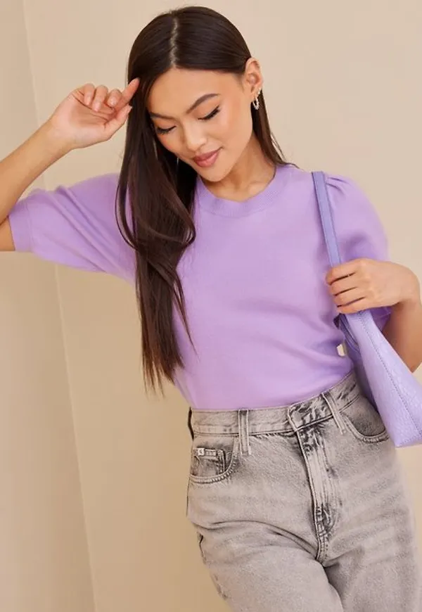 Vero Moda Vmgold Ss Puff O-Neck Blouse Ga Lcs Stickade tröjor Lavendula