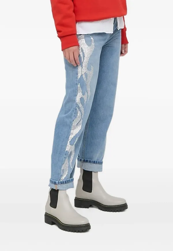 Beatrice B croppade jeans med strass - Blå