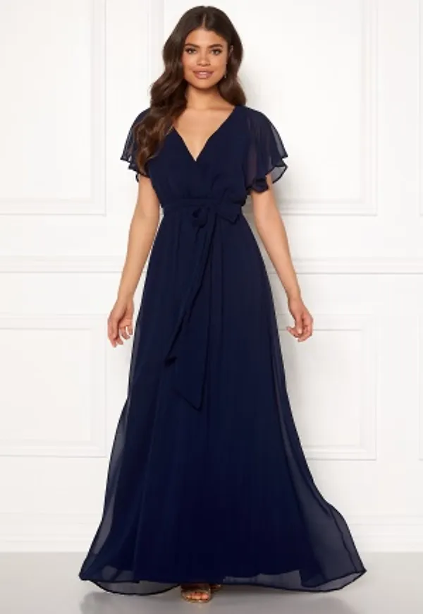 Goddiva Flutter Chiffon Dress Navy XS (UK8)