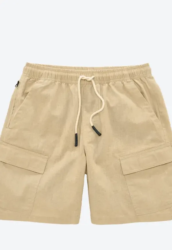 Beige Cargo Linen Shorts