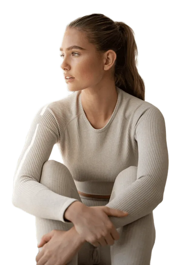 Beige Ribbed Seamless Crop Long Sleeve