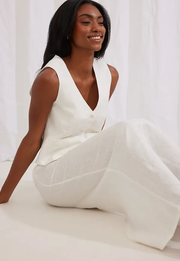 Belen Hostalet x NA-KD Linen Midi Skirt - White