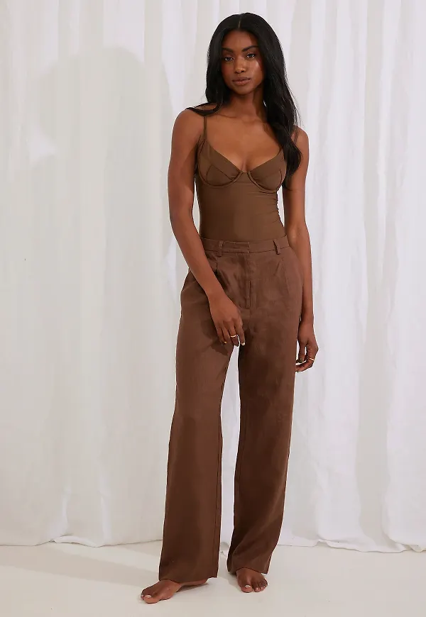 Belen Hostalet x NA-KD Linen Suit Trousers - Brown