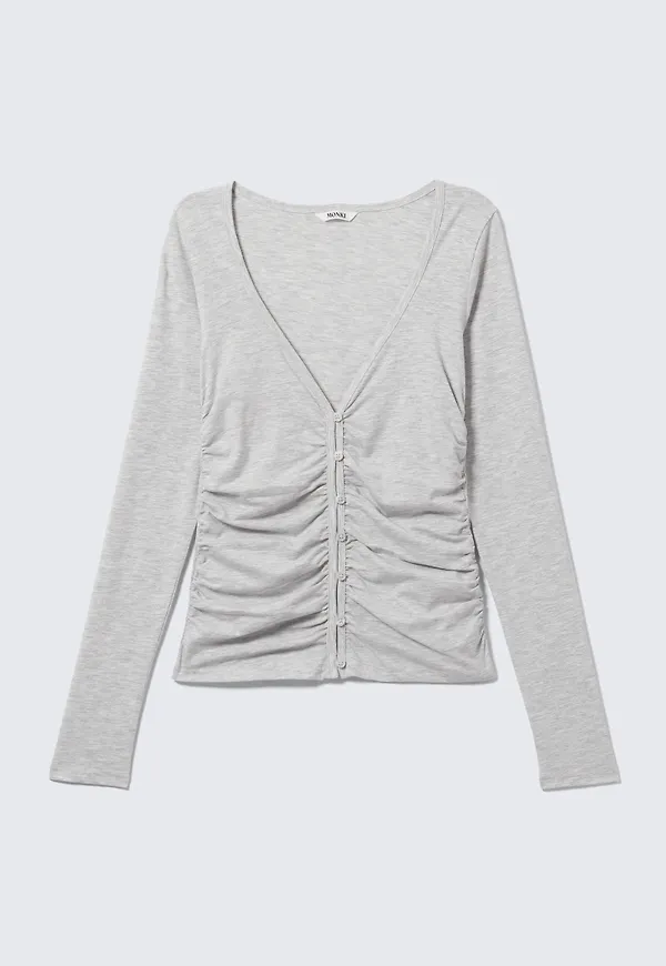 BELLE B RUCHED V-NECK CARDIGAN