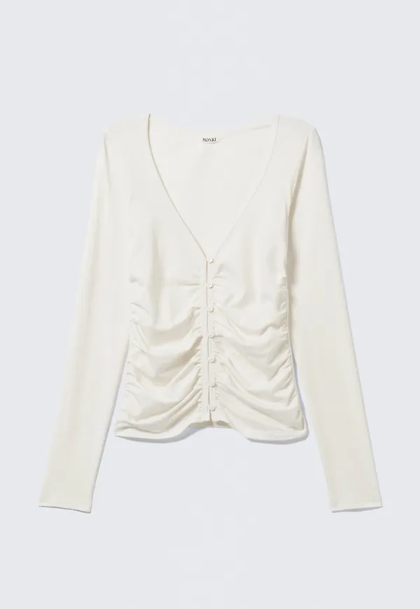 BELLE B RUCHED V-NECK CARDIGAN