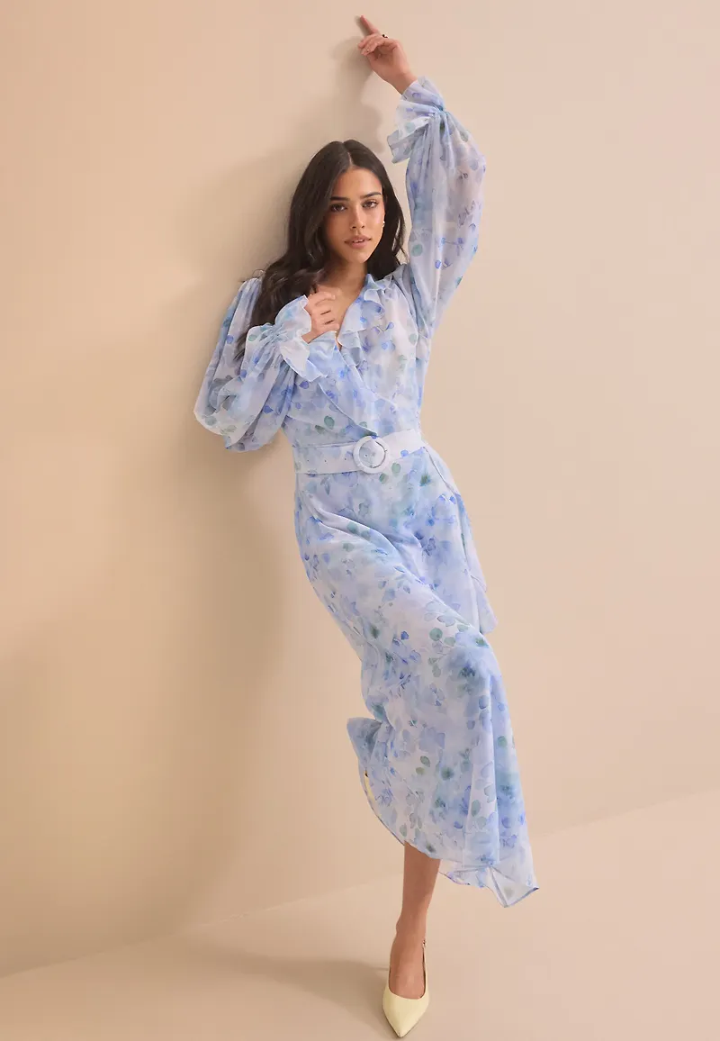 Belted Chiffon Midi Dress