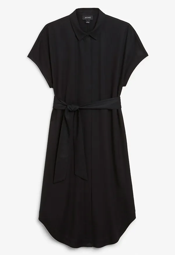 Belted hidden button shirt dress - Black
