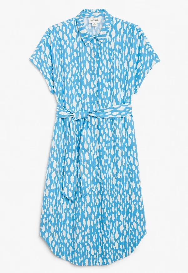 Belted hidden button shirt dress - Blue