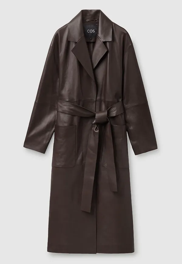 BELTED LEATHER TRENCH COAT