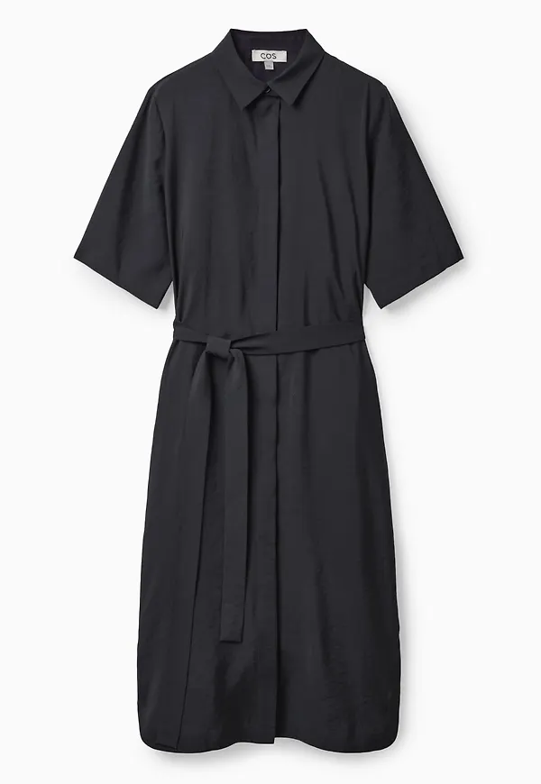 BELTED MIDI SHIRT DRESS