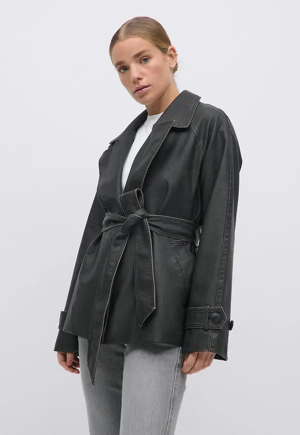 Belted pu jacket