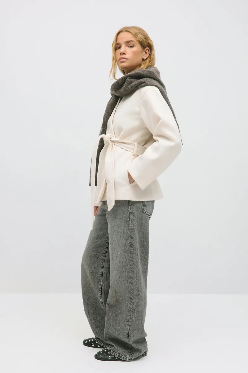 Gina Tricot - Belted short coat - korta kappor - Vit - XXS - Dam