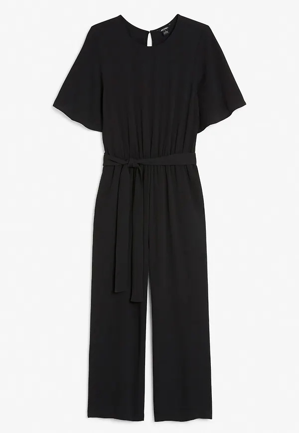 Belted short sleeve jumpsuit - Black