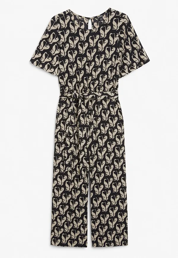 Belted short sleeve jumpsuit - Black