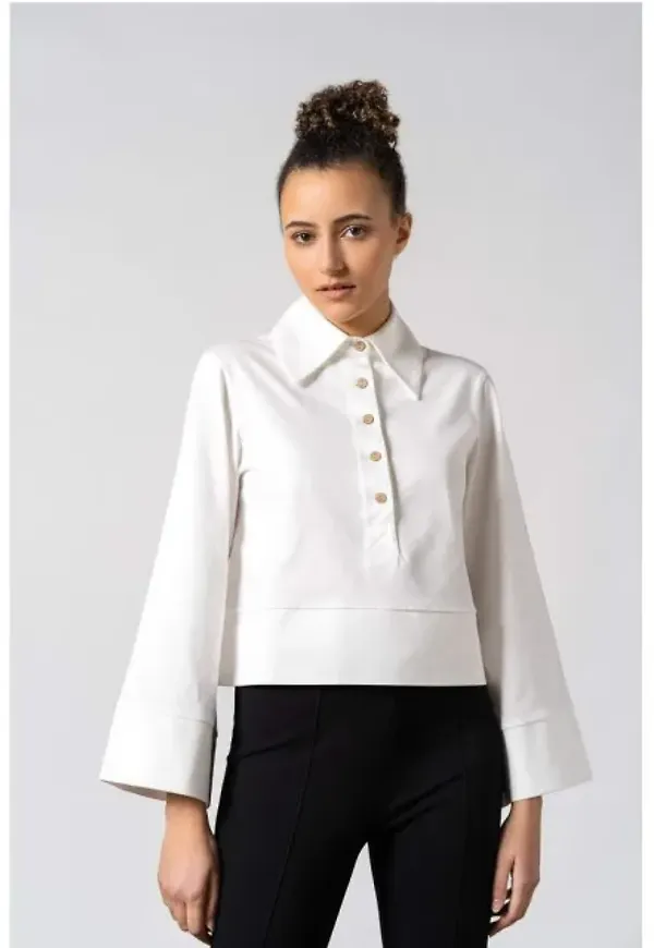 Benoit Button Top - Cloud White