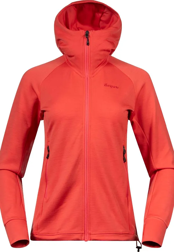 Bergans Women's Rabot Merino Tech Midlayer Hoodie Peachy Red