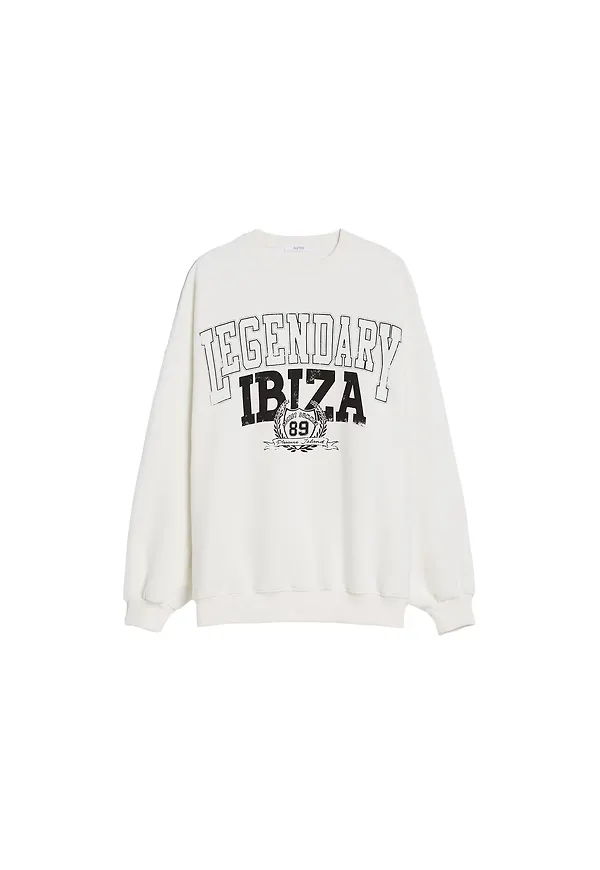 Bershka Sweatshirt ecru / svart