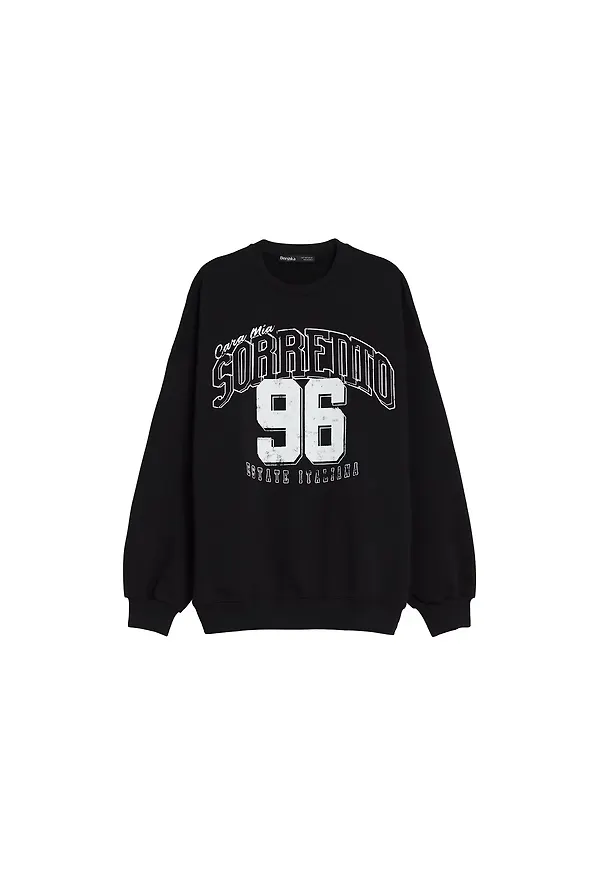Bershka Sweatshirt svart / vit