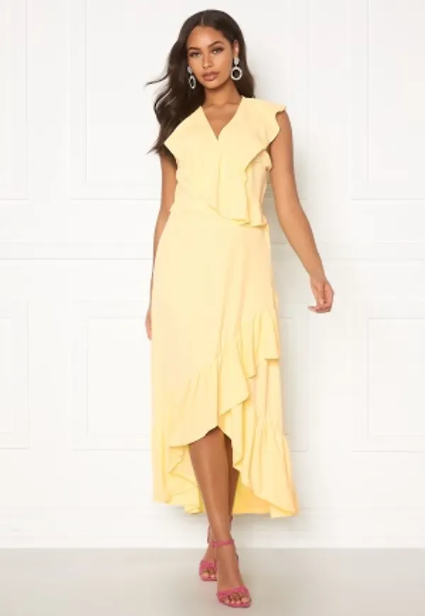 John Zack Ruffle Wrap Midaxi Dress Lemon XS (UK8)