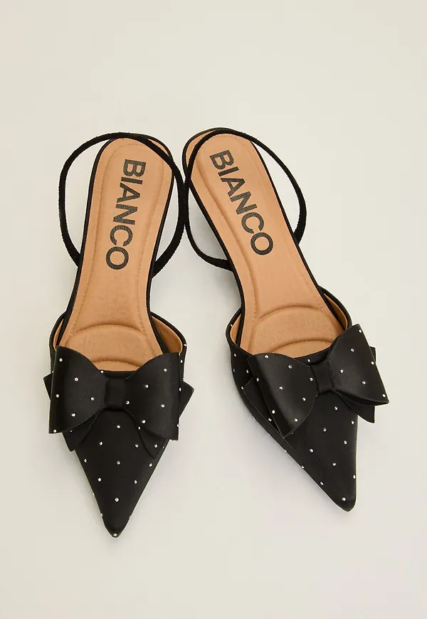 Biakristin Kitten Heel Bow Slingback Rhinestone Satin