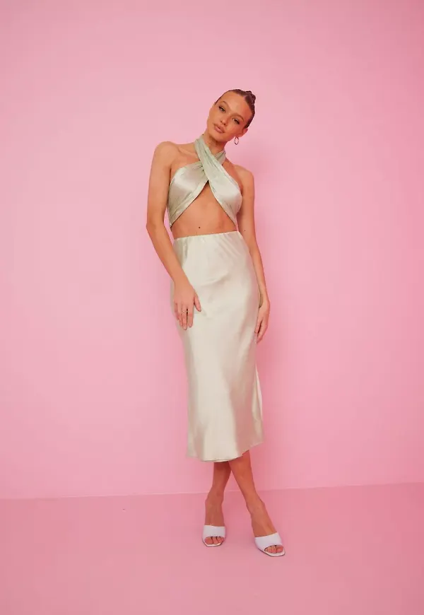 Bianca x Nelly.com - Midikjolar - Ljus Grön - Party Satin Skirt - Kjolar - Midi Skirts