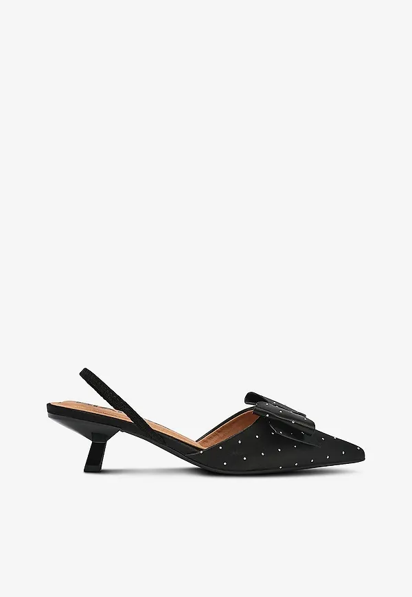 Bianco - Sandaletter Biakristin Kitten Heel Bow Slingback Rhinestone Satin - Svart