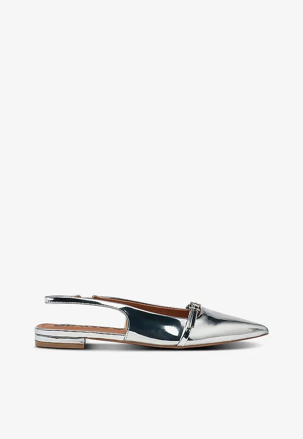 Bianco - Slingback Biabari Pointy Flat Slingback Faux Leather - Silver