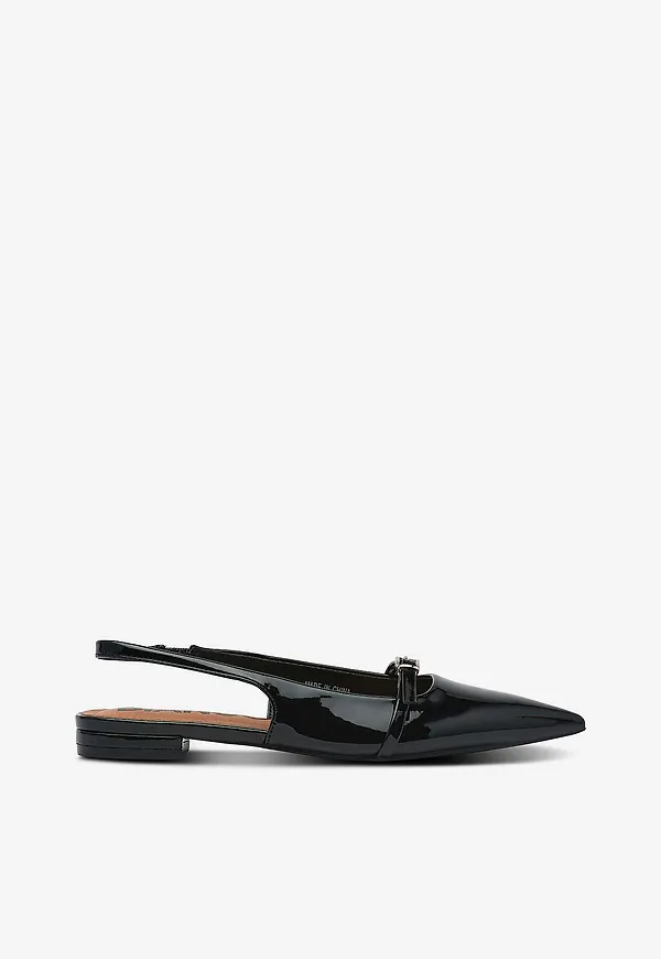 Bianco - Slingback Biabari Pointy Flat Slingback Faux Leather - Svart