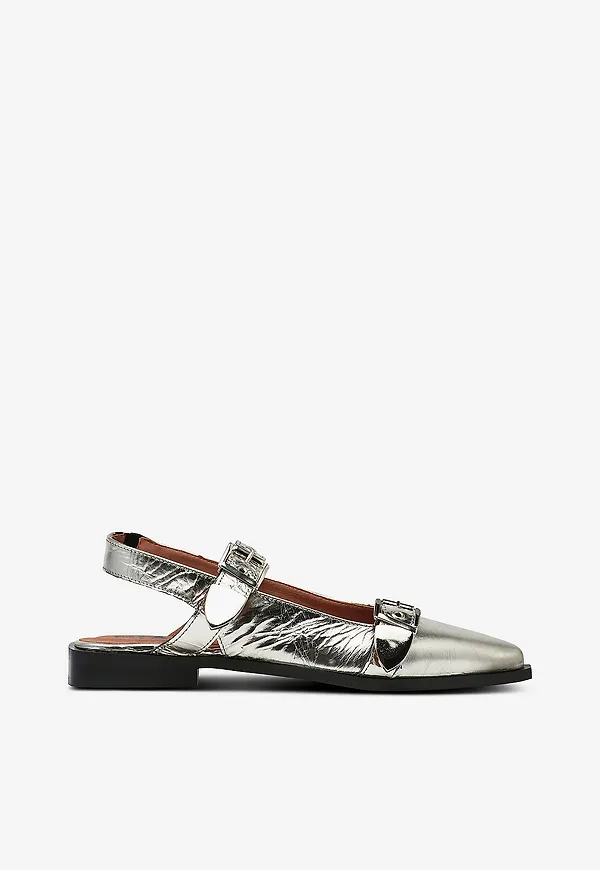 Bianco - Slingback biaVictoria Buckle Tumbled Metallic Leather - Silver