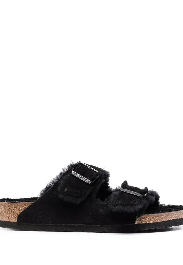 Birkenstock Arizona fårskinnsfodrade sandaler - Svart