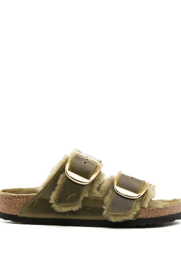 Birkenstock Arizona fårskinnssandaler med spänne - Grön